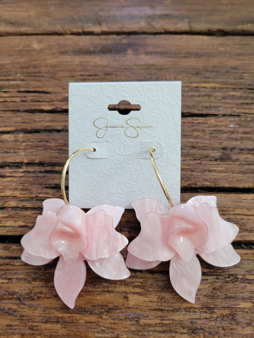 Jessica Simpson Pink Floral Hoop Earrings